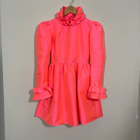 Batsheva Mini Prairie Dress in Neon Sunset Coral Pink - Picture 5 of 12